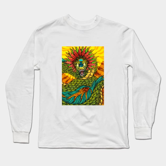 Quetzalcoatl, The Feathered Serpent Long Sleeve T-Shirt by Cari.boou